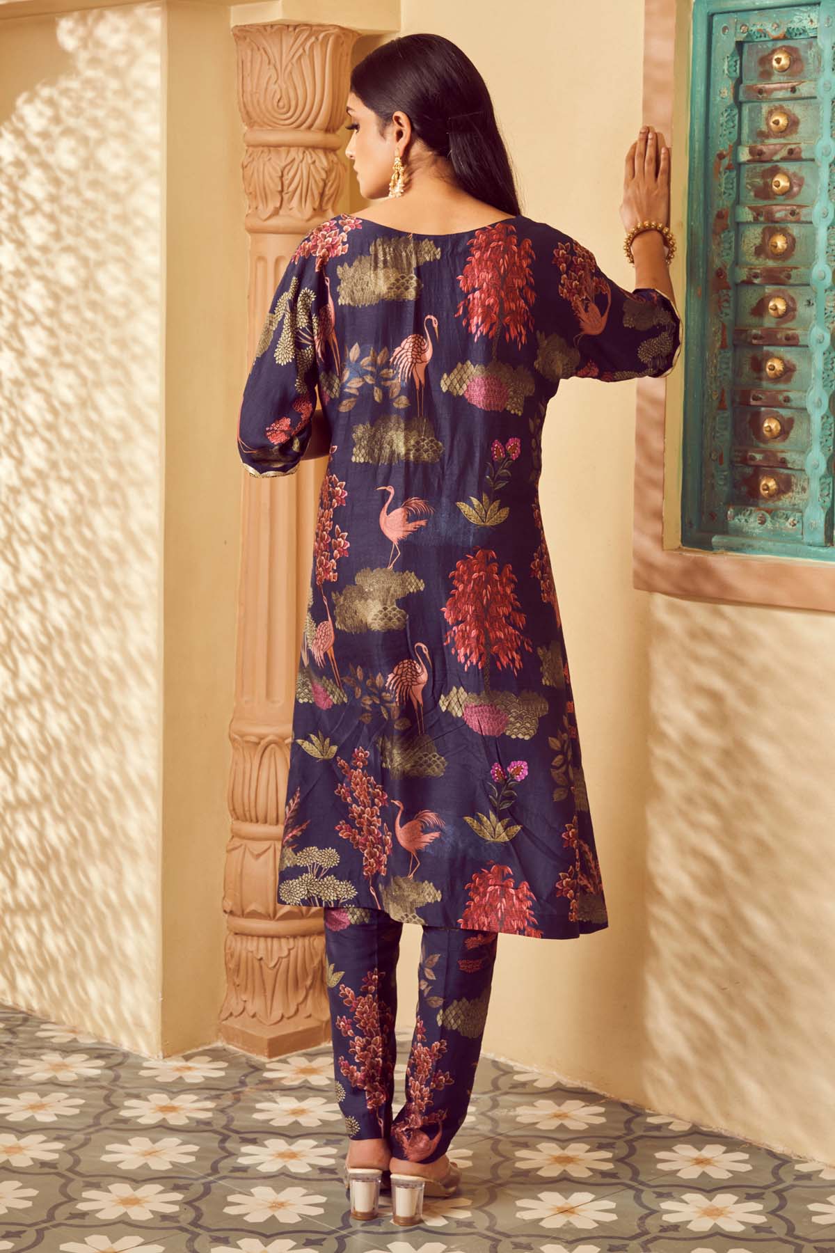Blue Silk Printed Kurta Set