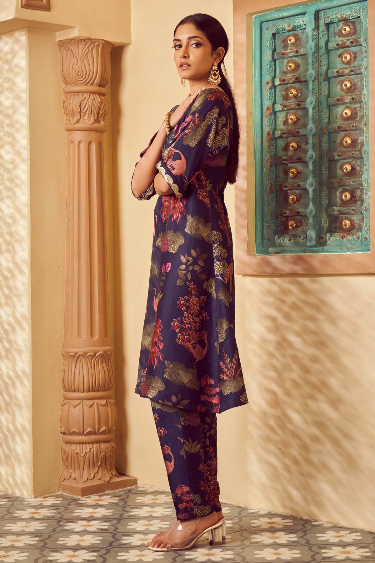 Blue Silk Printed Kurta Set