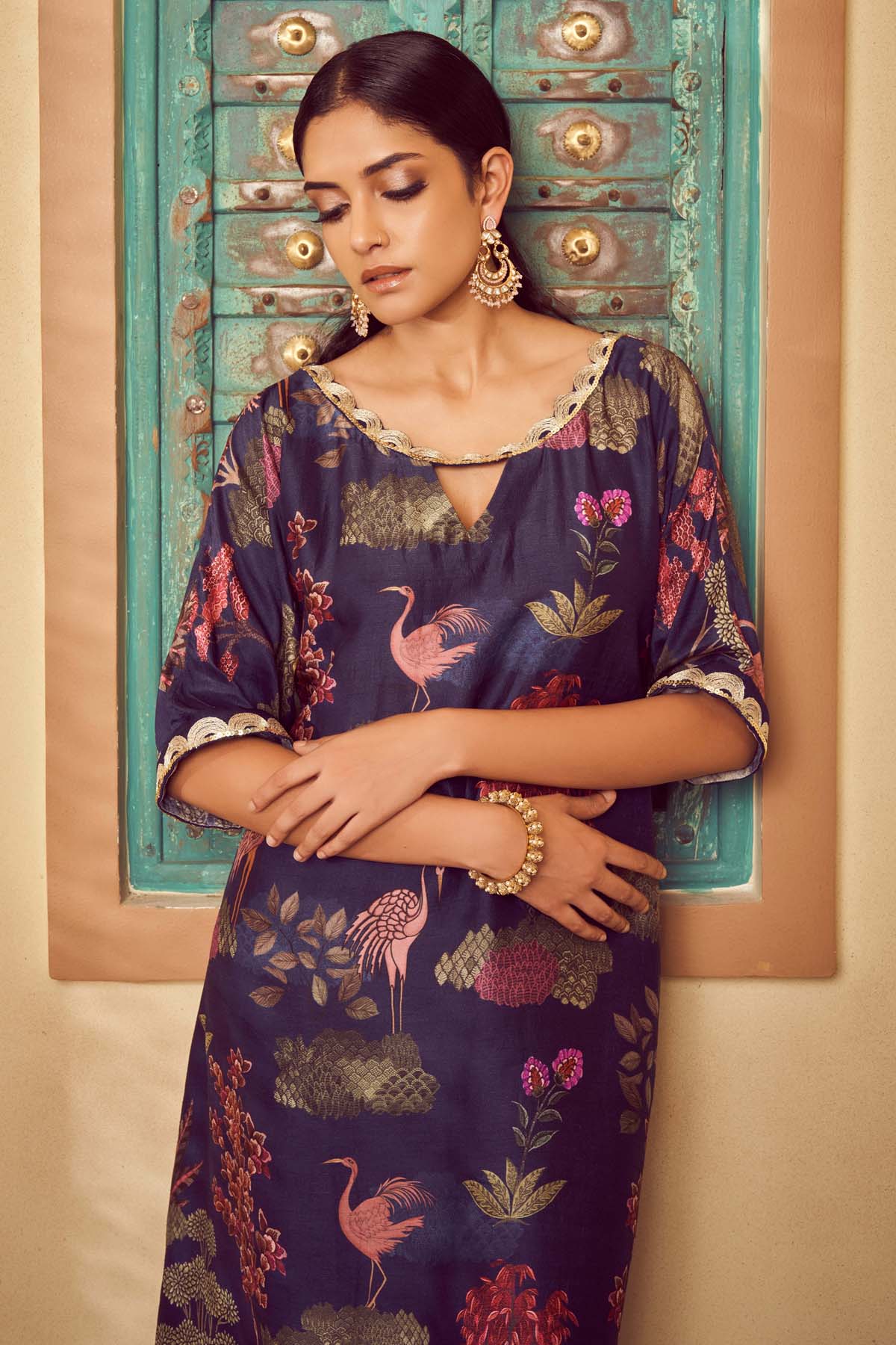 Blue Silk Printed Kurta Set