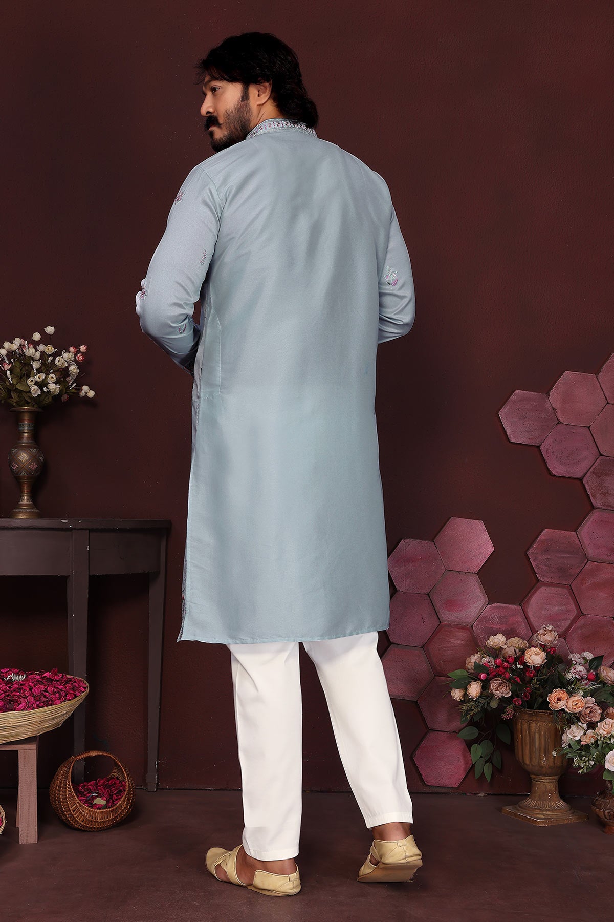 Blue Silk Sequins Kurta & Pants