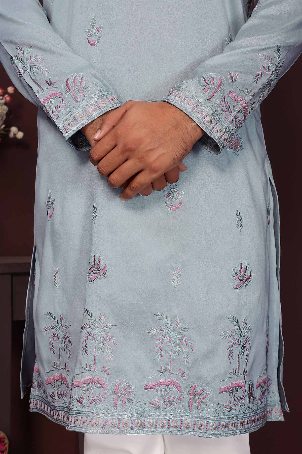 Blue Silk Sequins Kurta & Pants