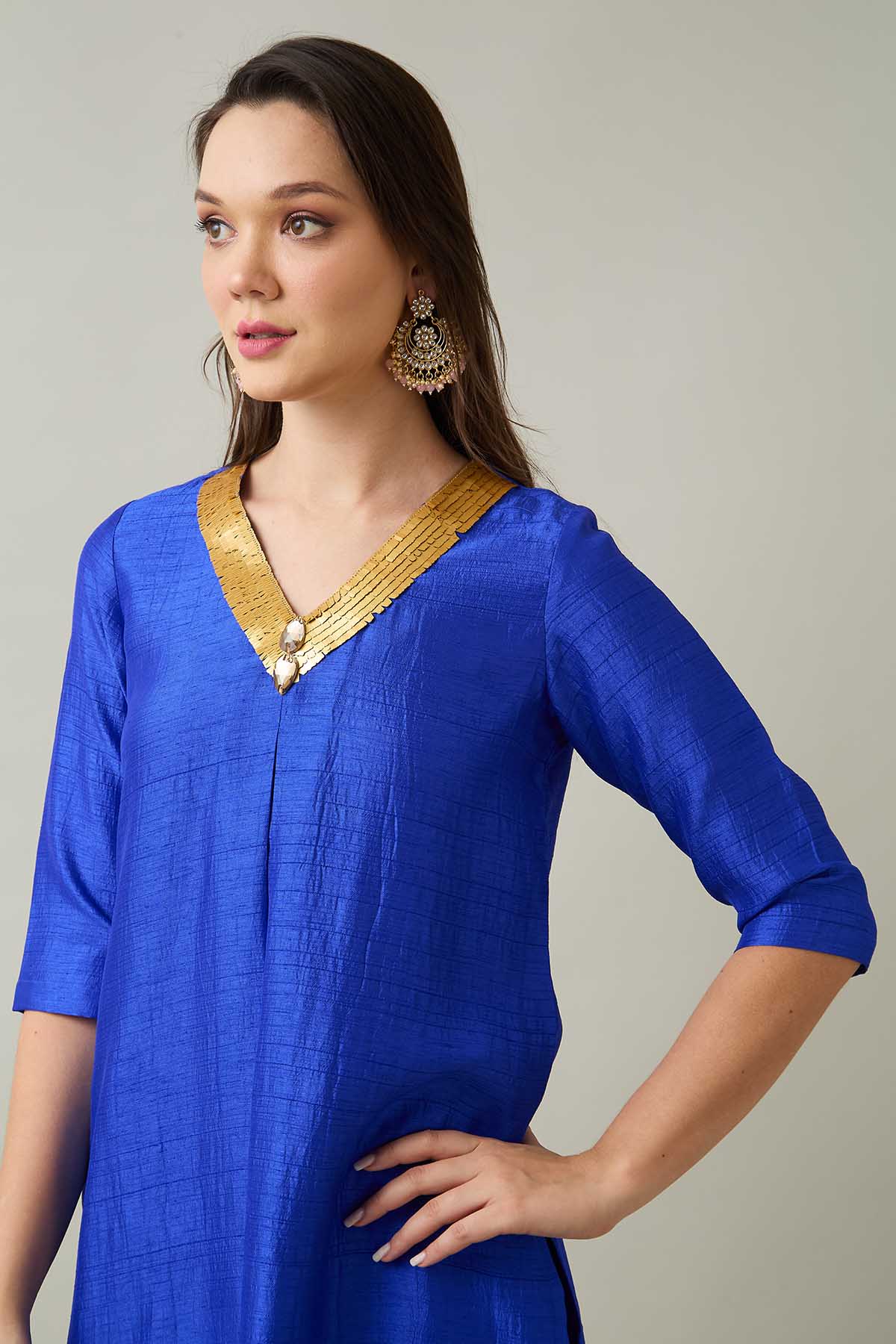 Blue Silk Straight Kurta Set