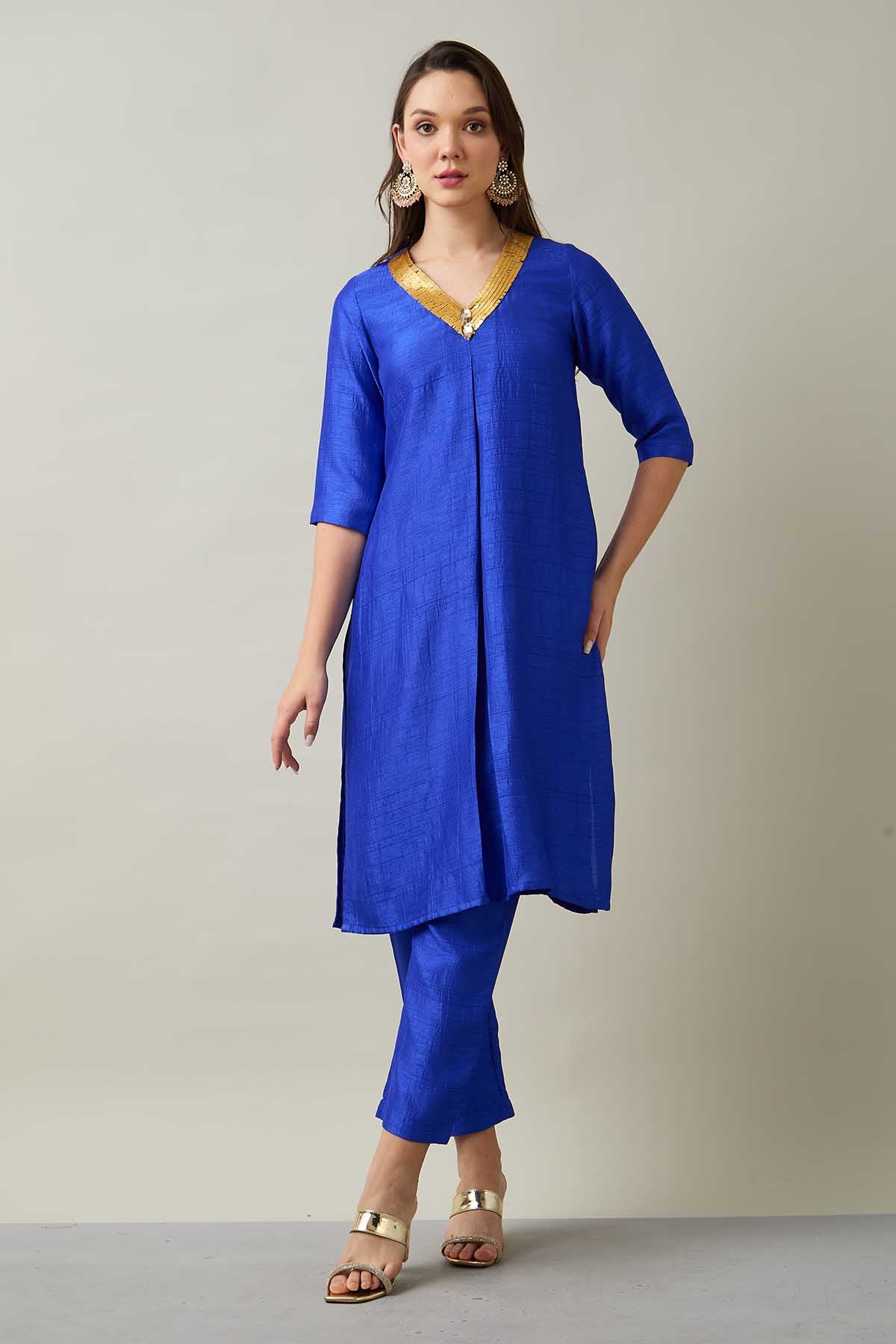 Blue Silk Straight Kurta Set