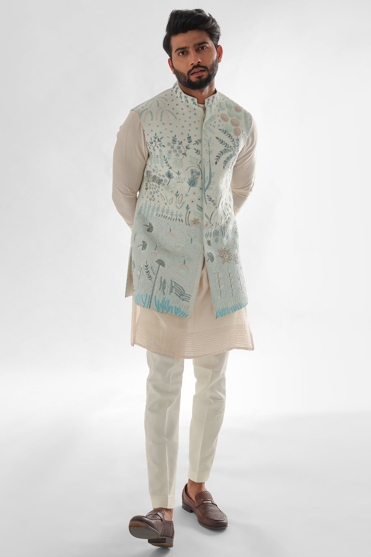 Buy Blue Silver Sequins Kurta Set for men by Paarsh Atelier online available at scrollnshops