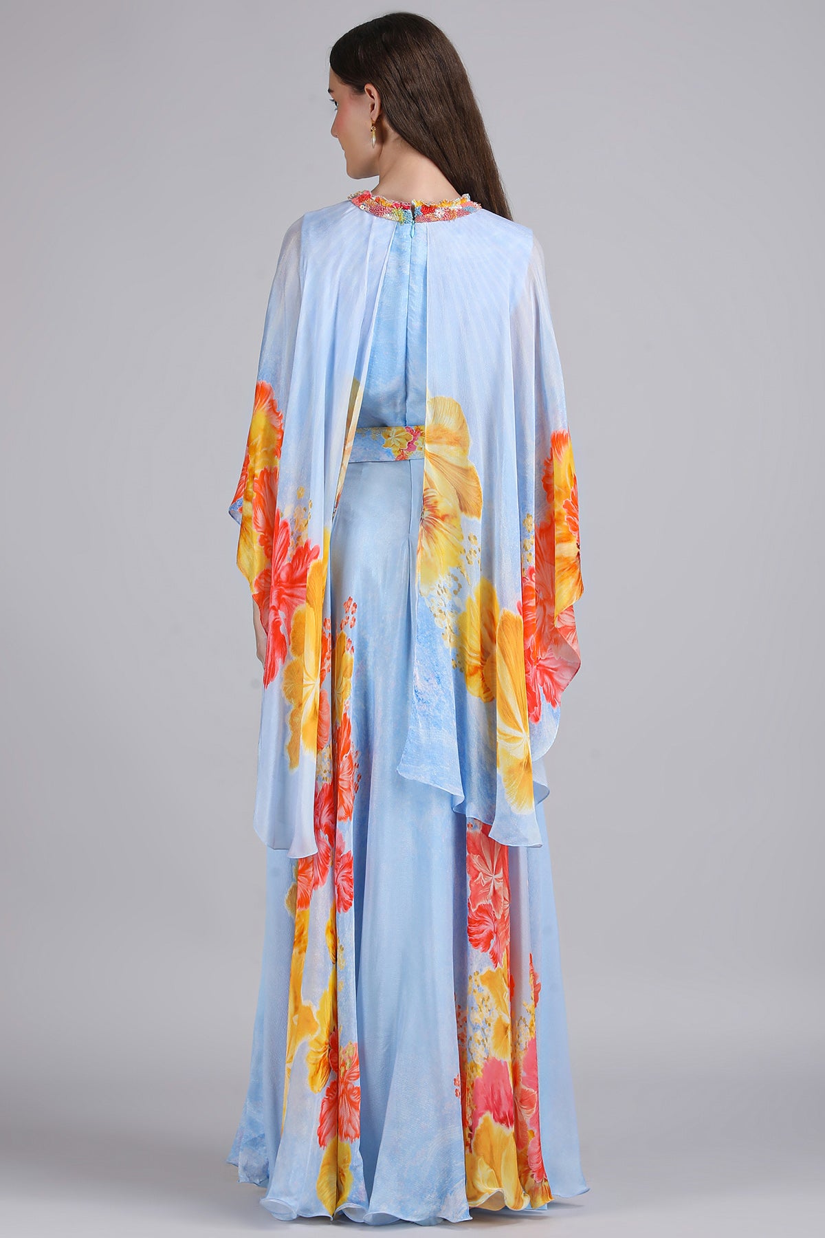 Blue Sky Base Print Cape Dress