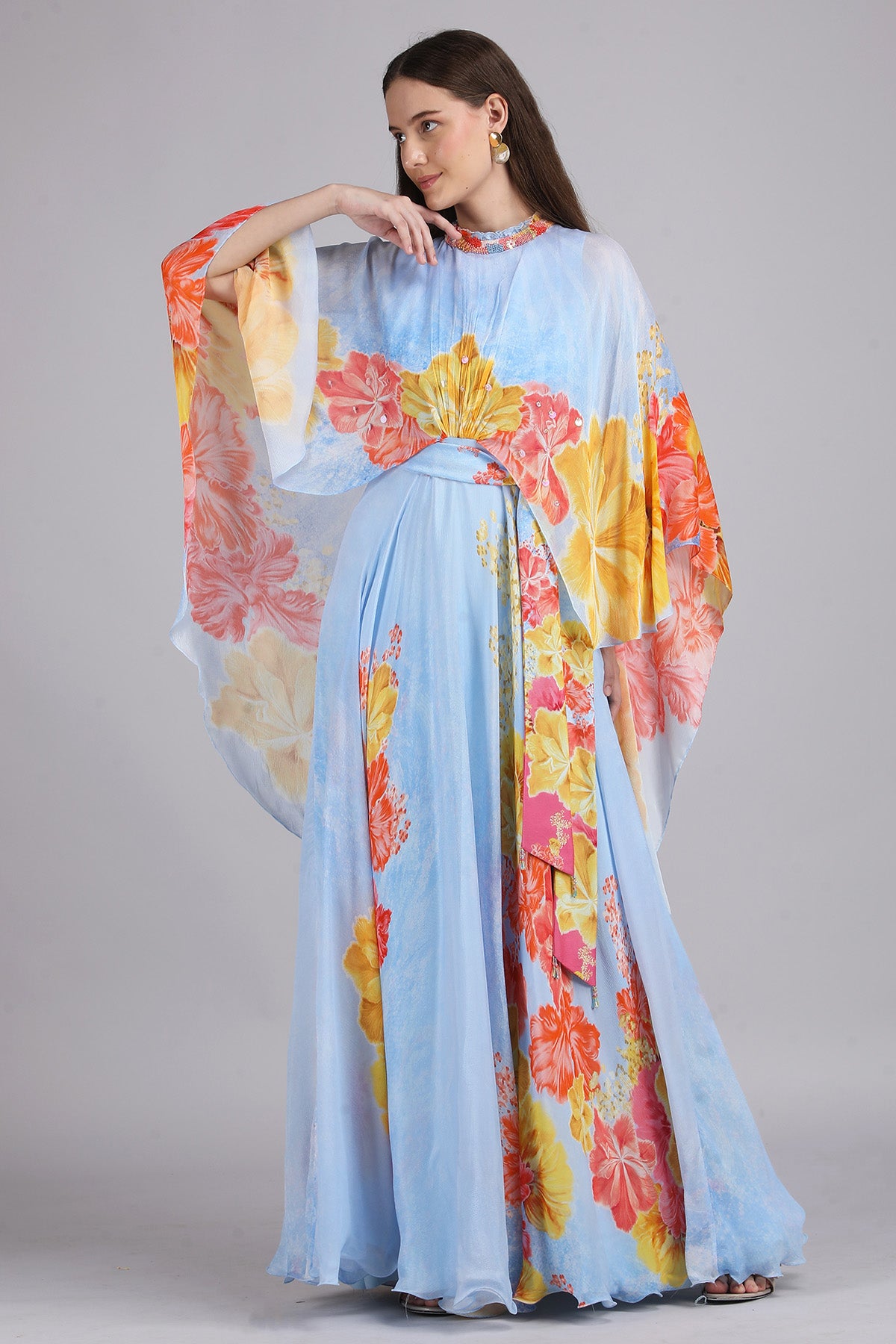 Blue Sky Base Print Cape Dress