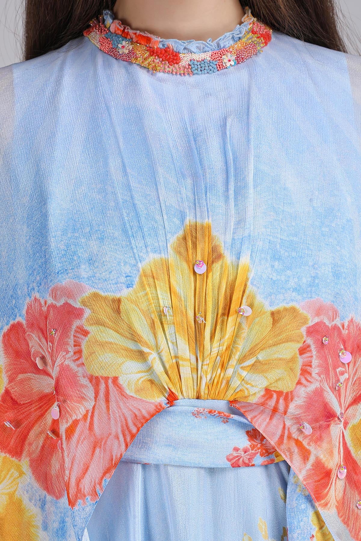 Blue Sky Base Print Cape Dress