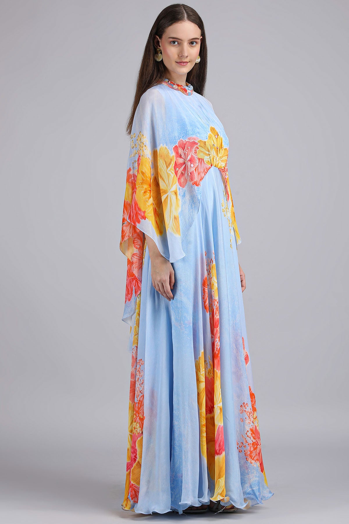 Blue Sky Base Print Cape Dress