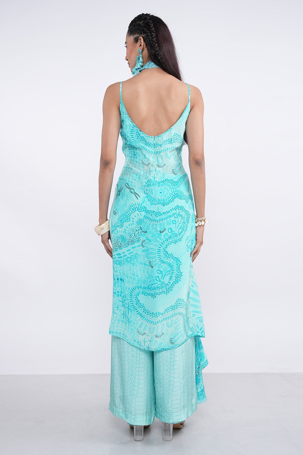 Blue Sleeveless Blazer & Skirt