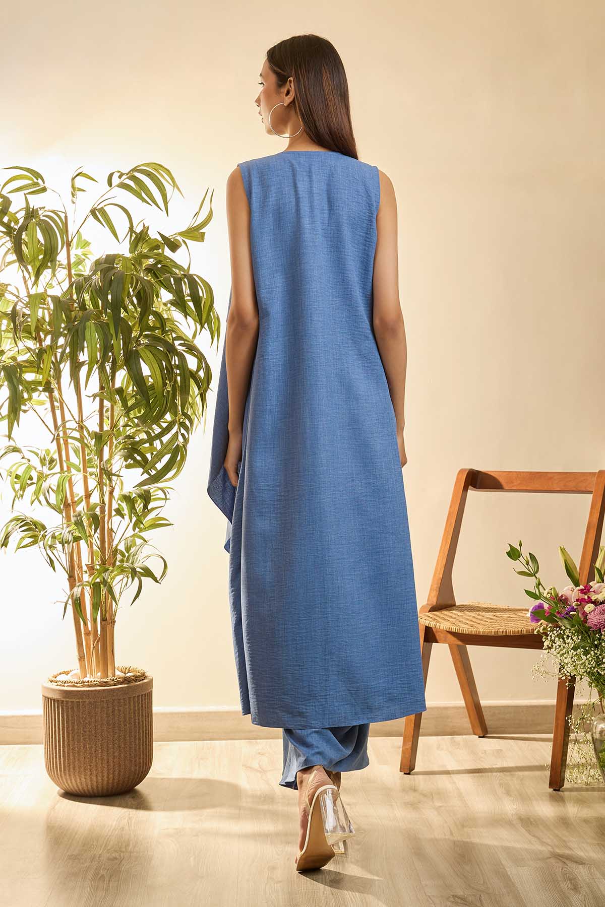 Blue Sleeveless Indo-Western Set