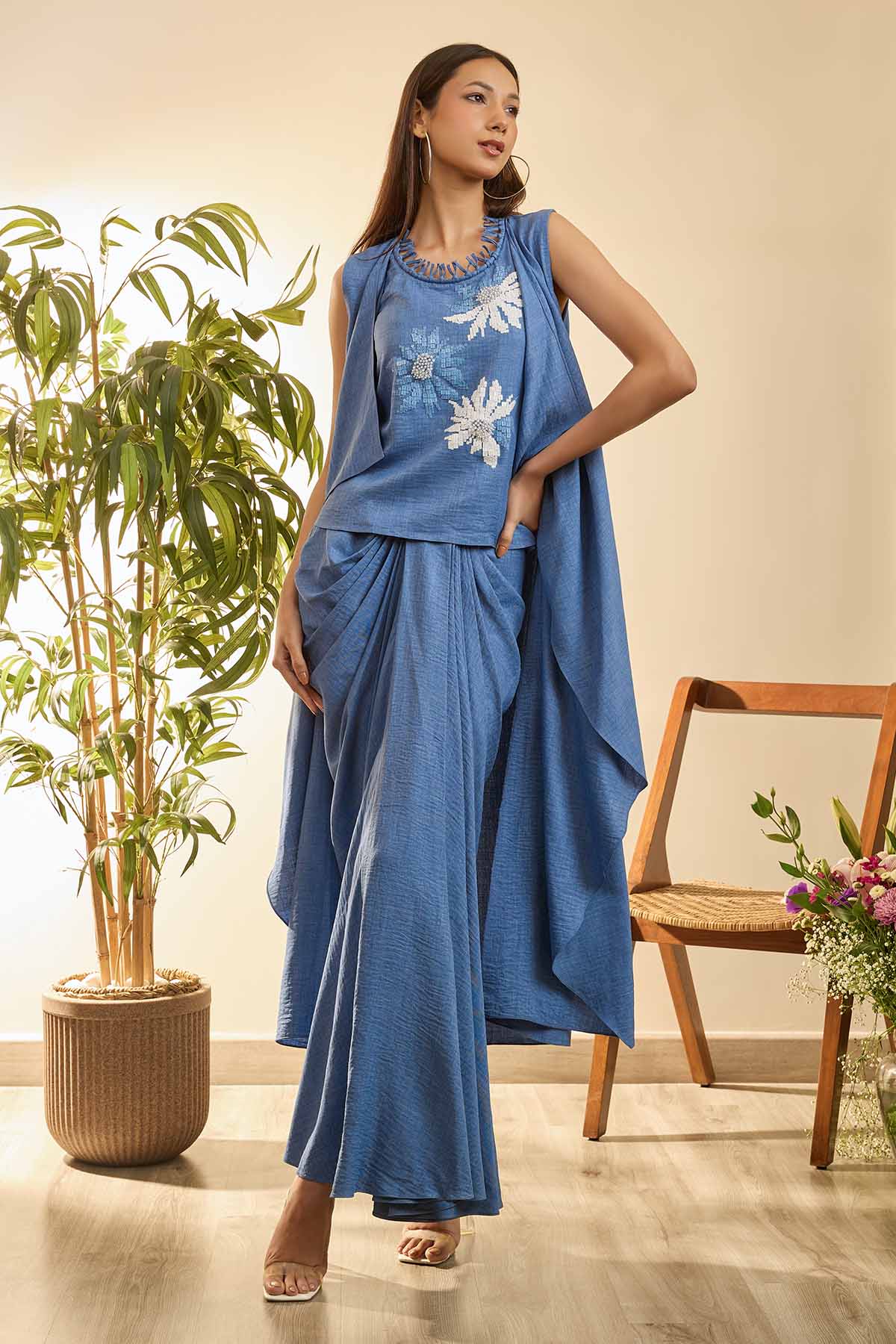 Buy Blue Sleeveless Indo-Western Set by Babita Malkhani for women online at ScrollnShops