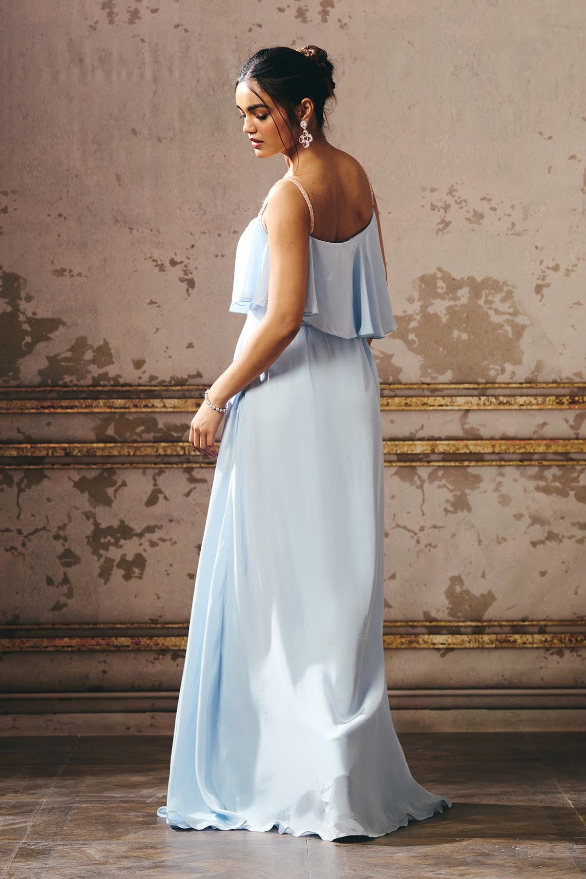 Blue Sleeveless Layered Gown