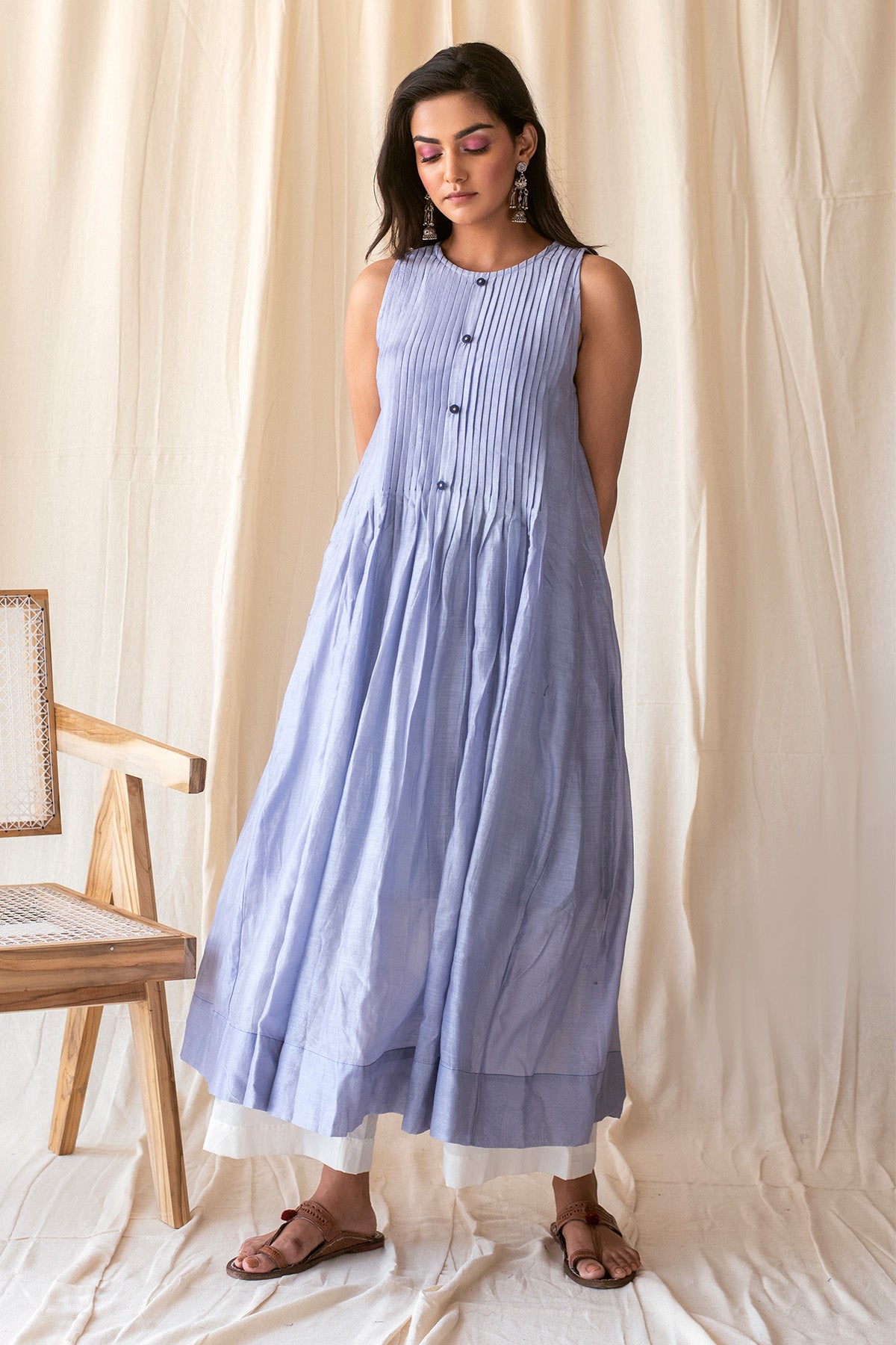 Blue Sleeveless Long Kurta Set