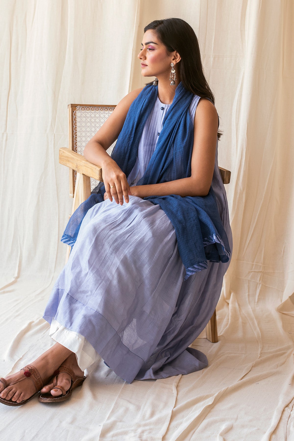 Blue Sleeveless Long Kurta Set