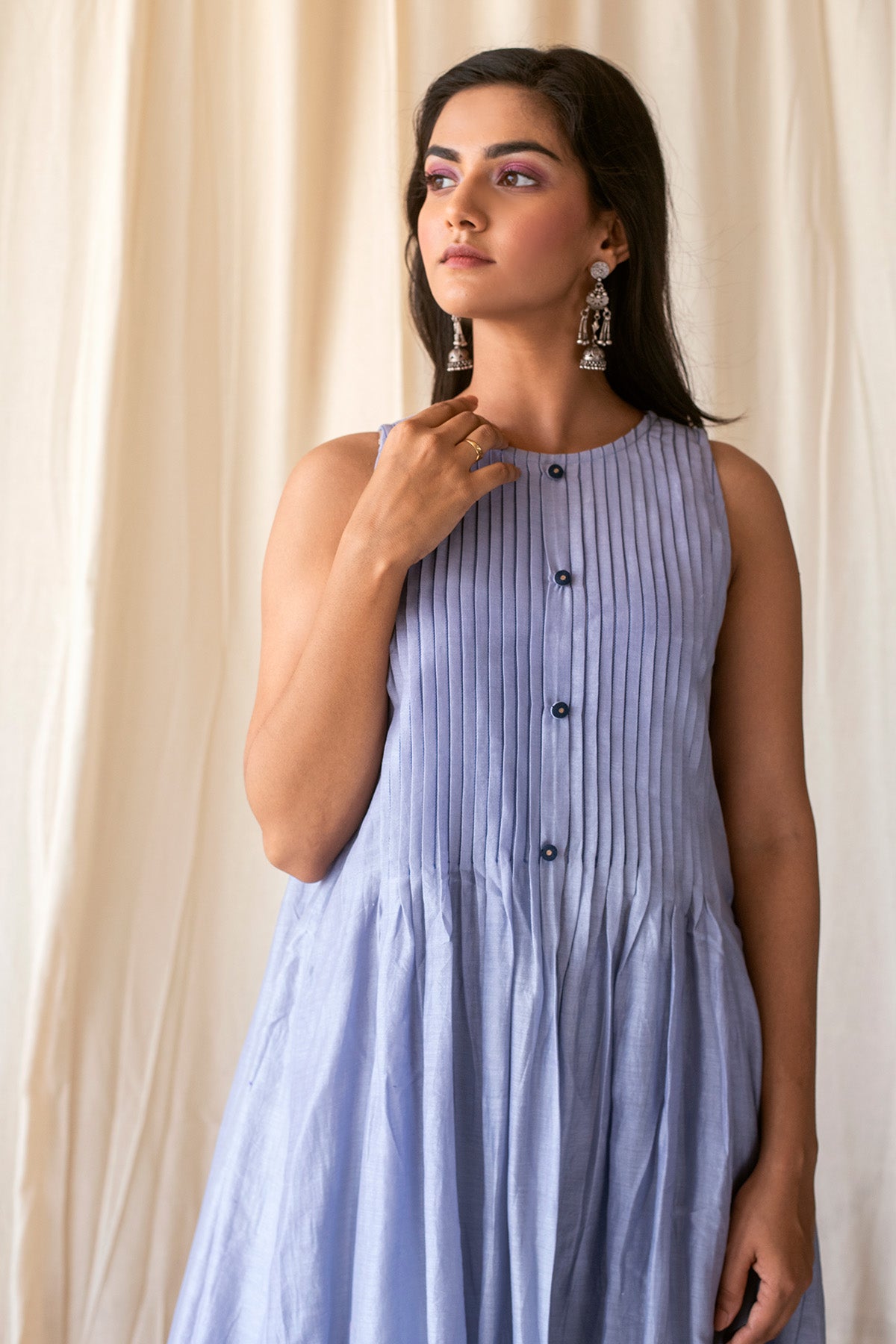 Blue Sleeveless Long Kurta Set