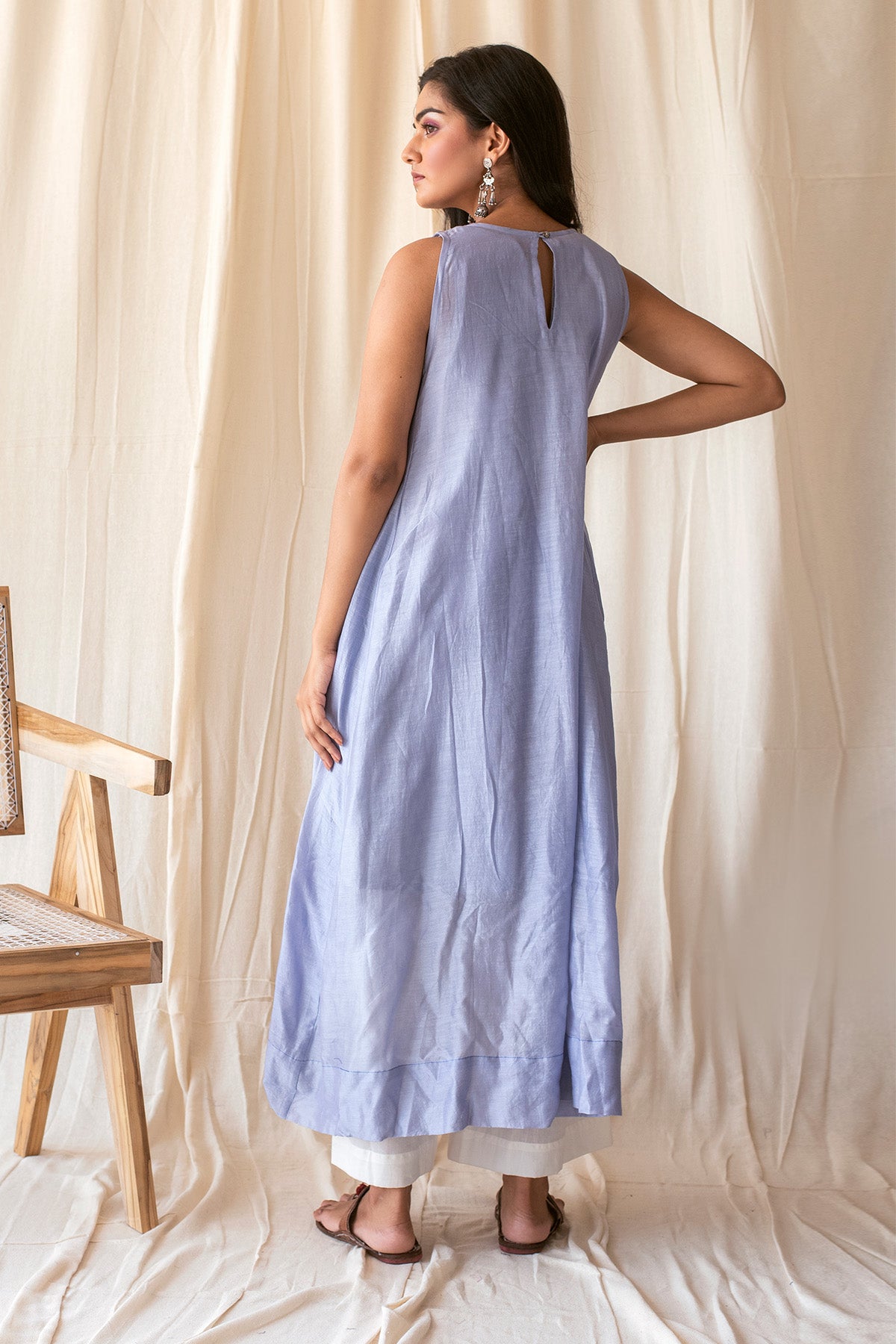 Blue Sleeveless Long Kurta Set