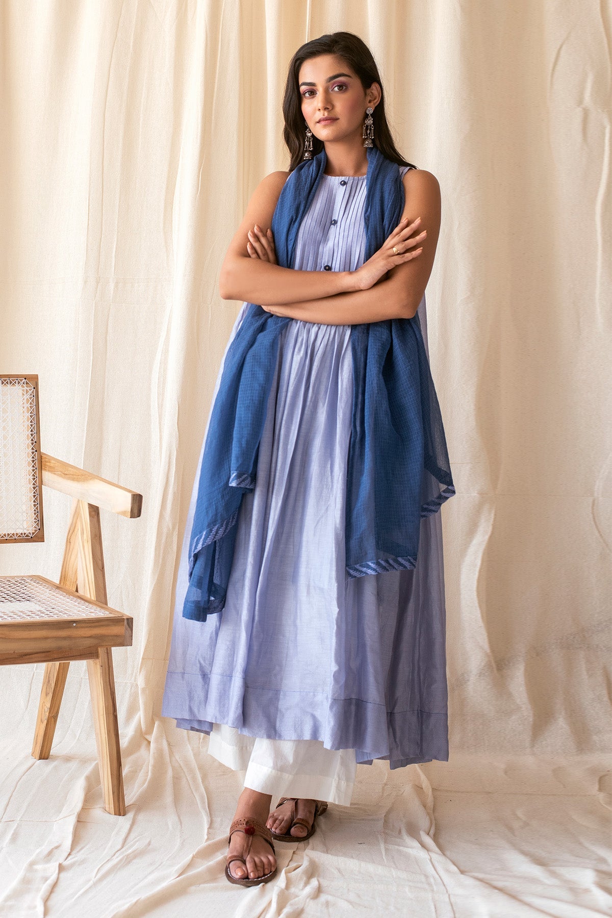 Buy Blue Sleeveless Long Kurta Set by Taro India for Women online at ScrollnShops