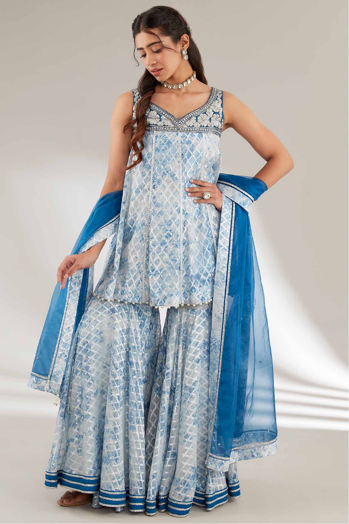 Buy Blue Sleeveless Peplum Kurta Set by Ajiesh Oberoi for women online at ScrollnShops