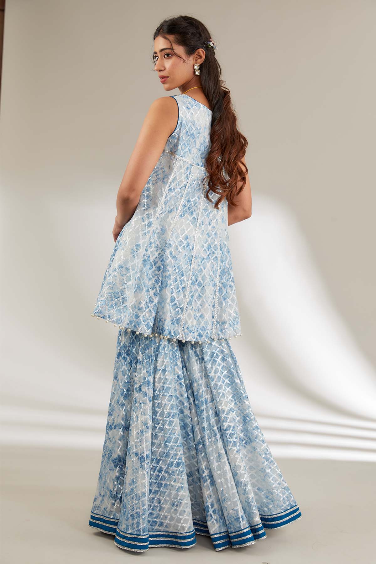 Blue Sleeveless Peplum Kurta Set