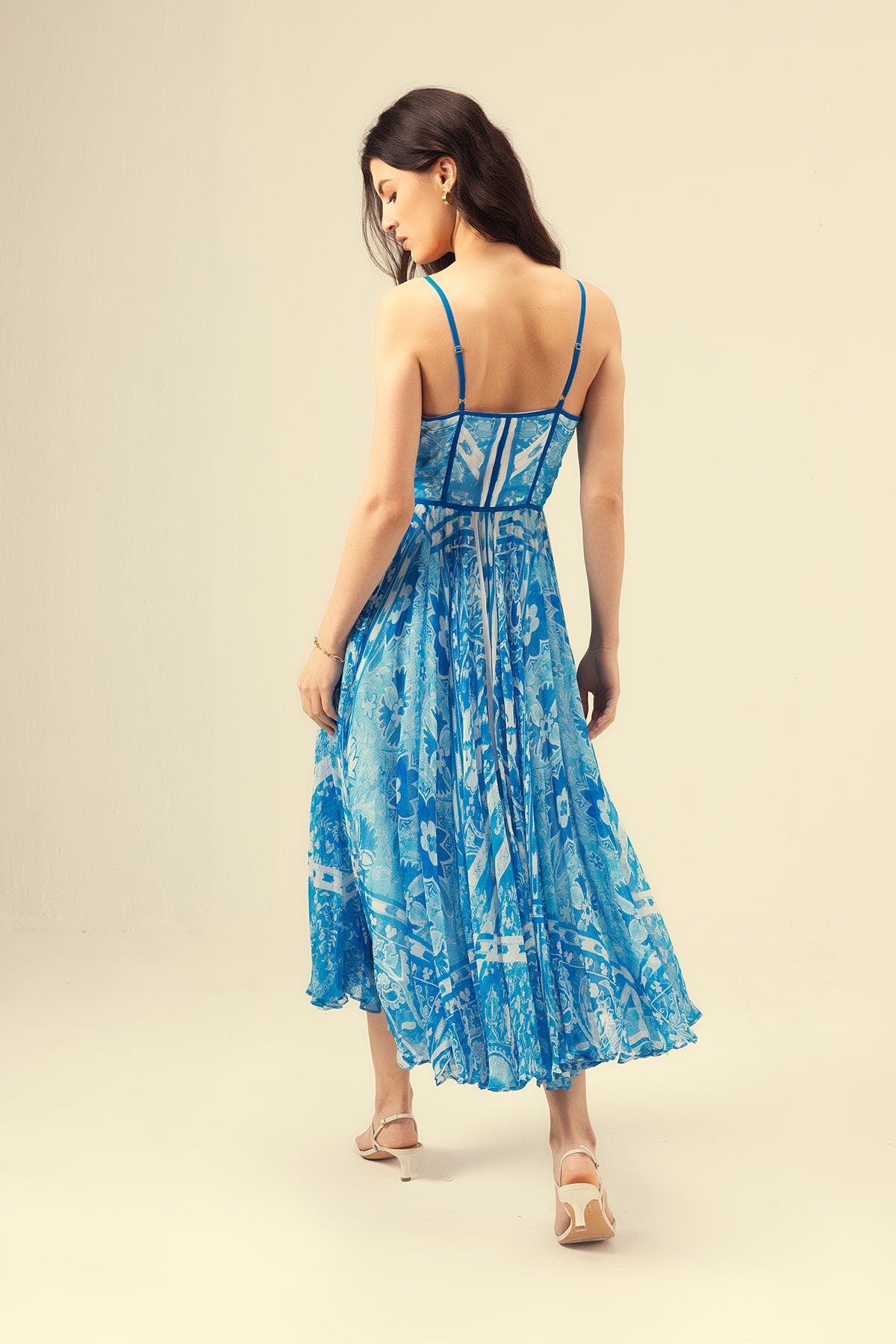 Blue Sleeveless Printed Dress