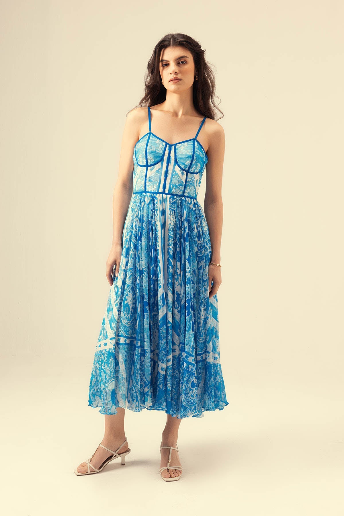 Buy Blue Sleeveless Printed Dress by Reena Sharma for women online at ScrollnShops