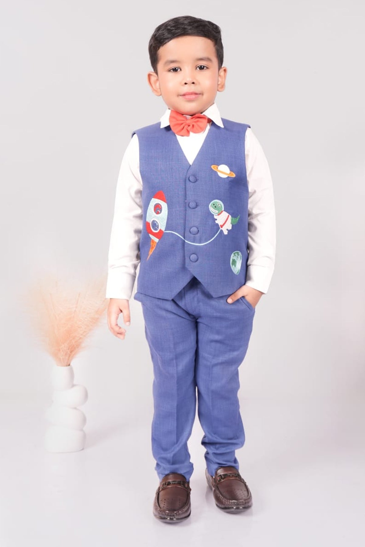 Buy Blue Space Embroidery Suit Set for boy by Little Brats online available at scrollnshops