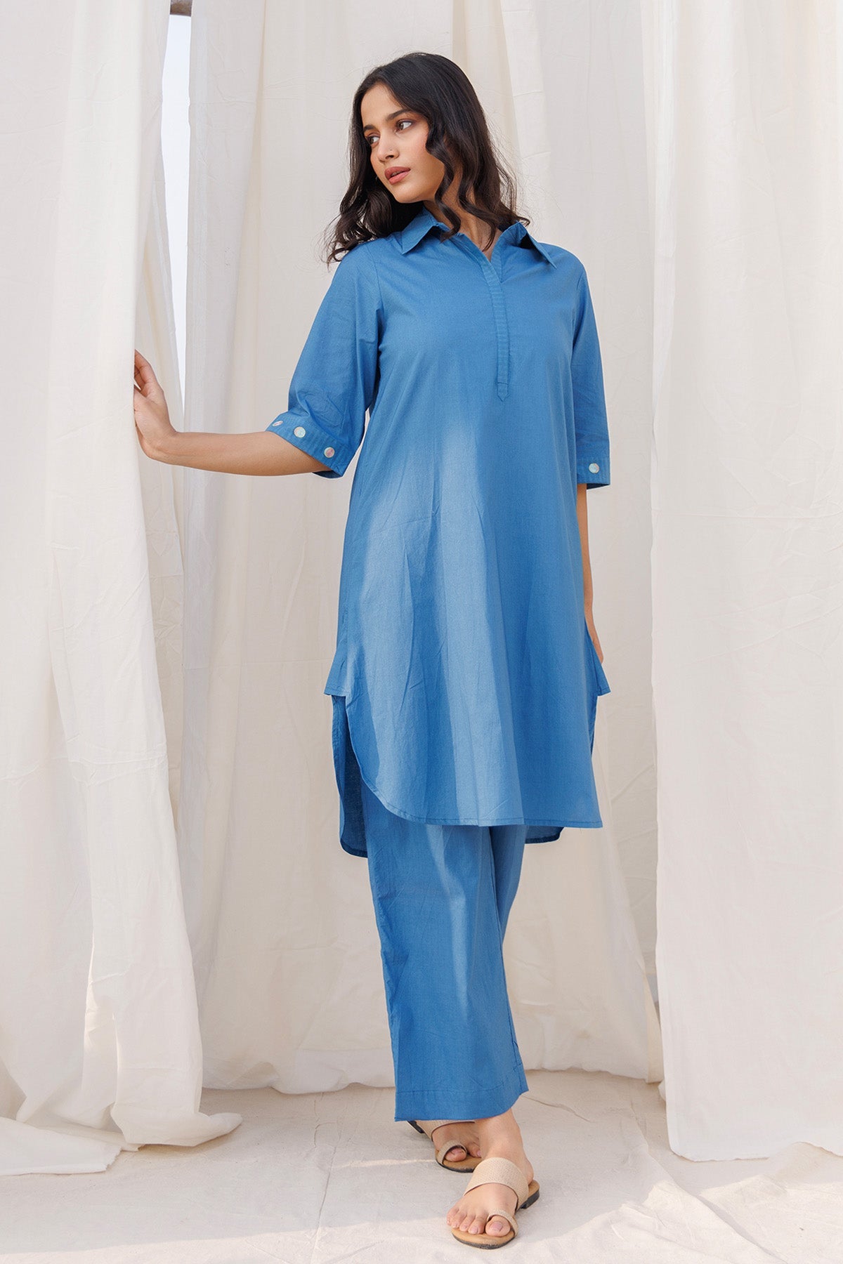Buy Blue Straight Kurta & Pants by Label Surabhi Raj for women online at ScrollnShops