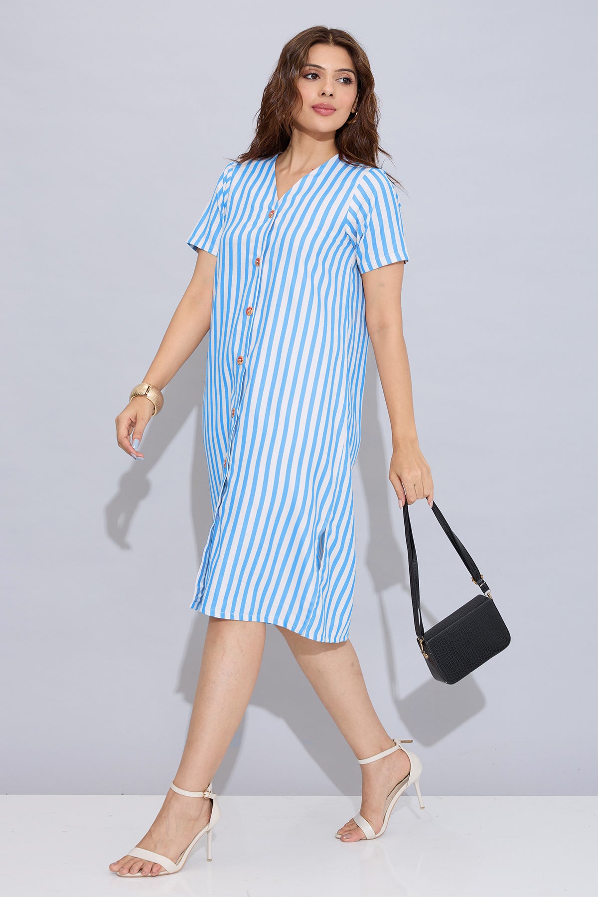Buy Blue Stripe Button Down Dress online at scrollnshops
