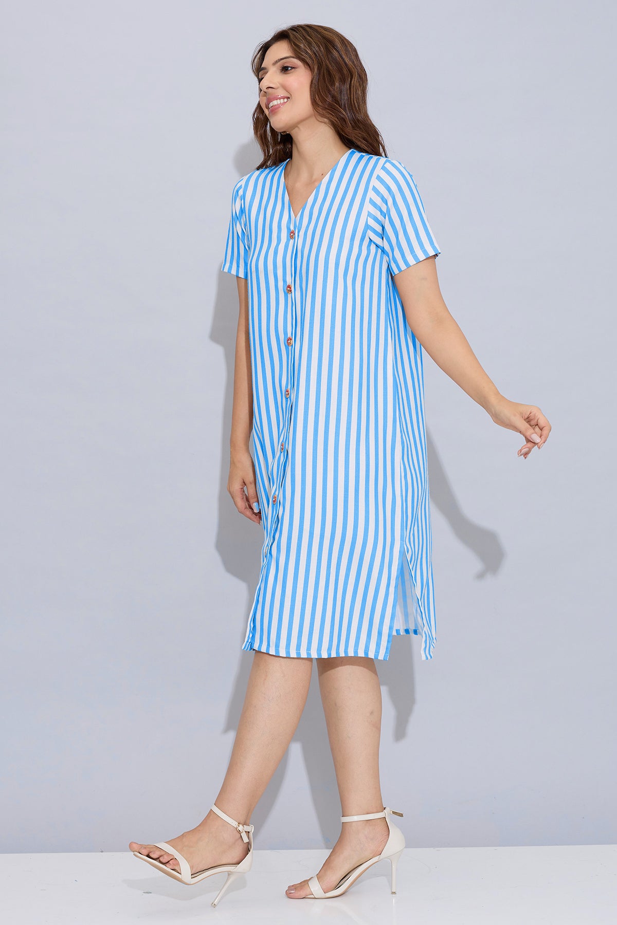 Buy Blue Stripe Button Down Dress online at scrollnshops