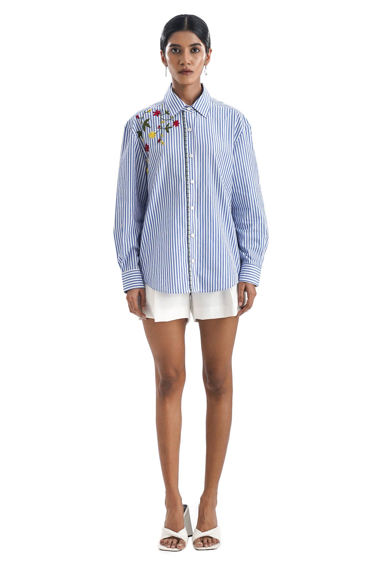 Blue Stripe Embroidered Shirt