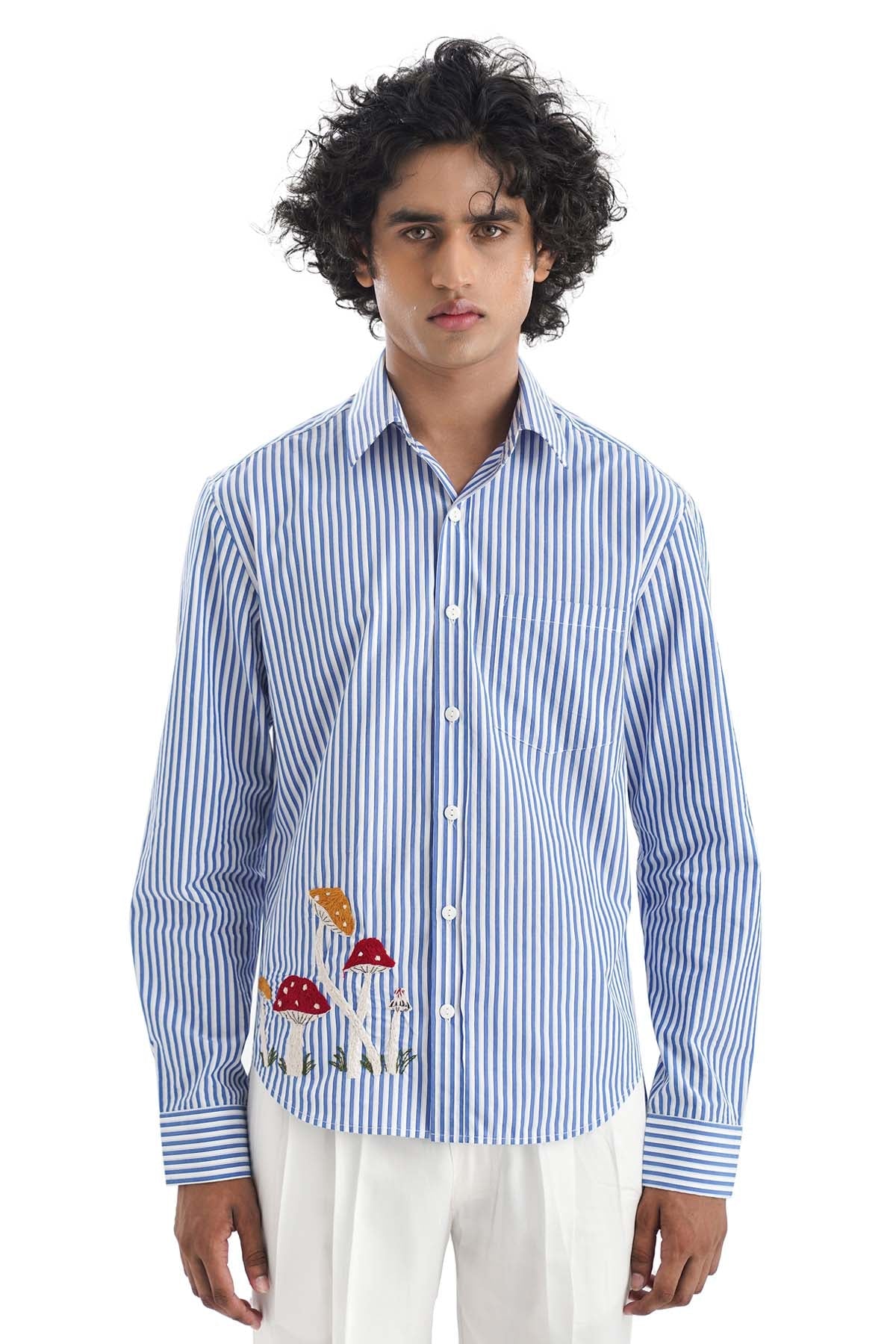 Notre Ame - Men Blue Embroidered Stripe Shirt for men online at ScrollnShops