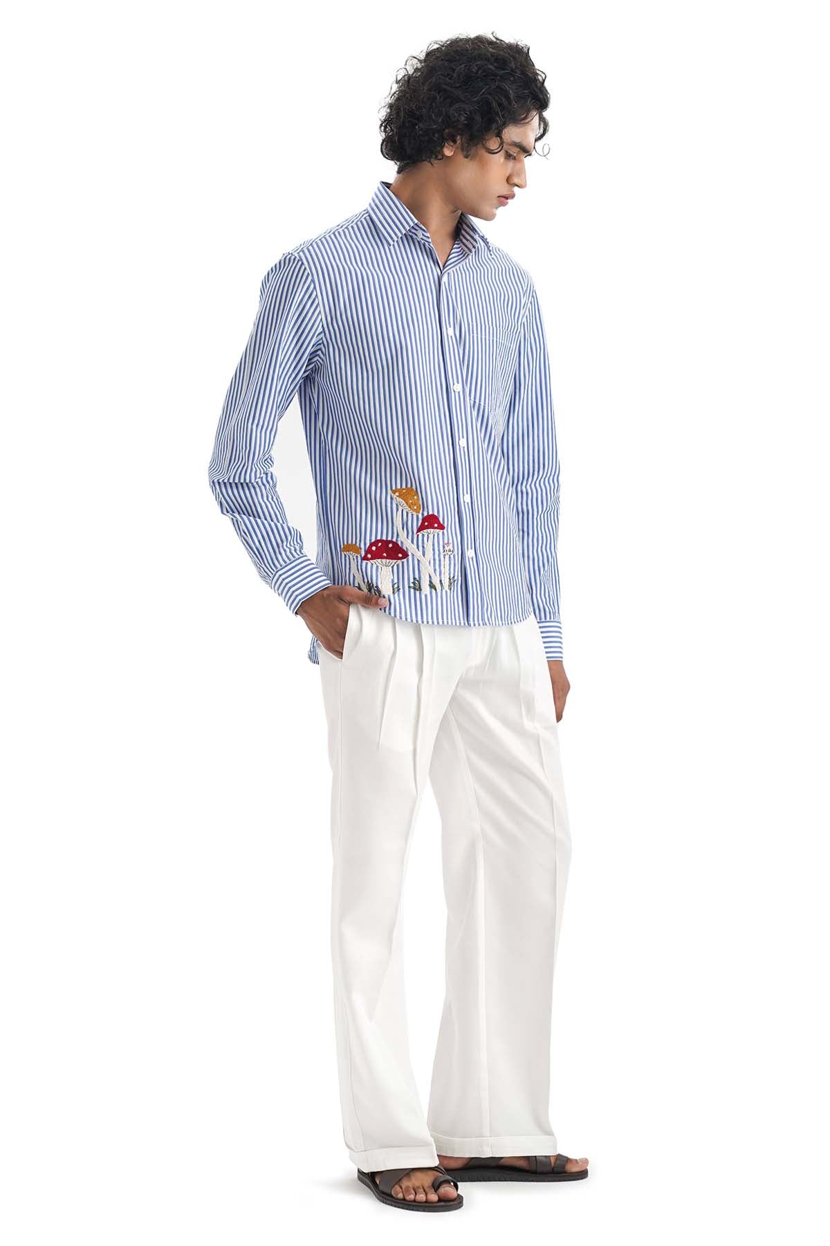 Blue Embroidered Stripe Shirt