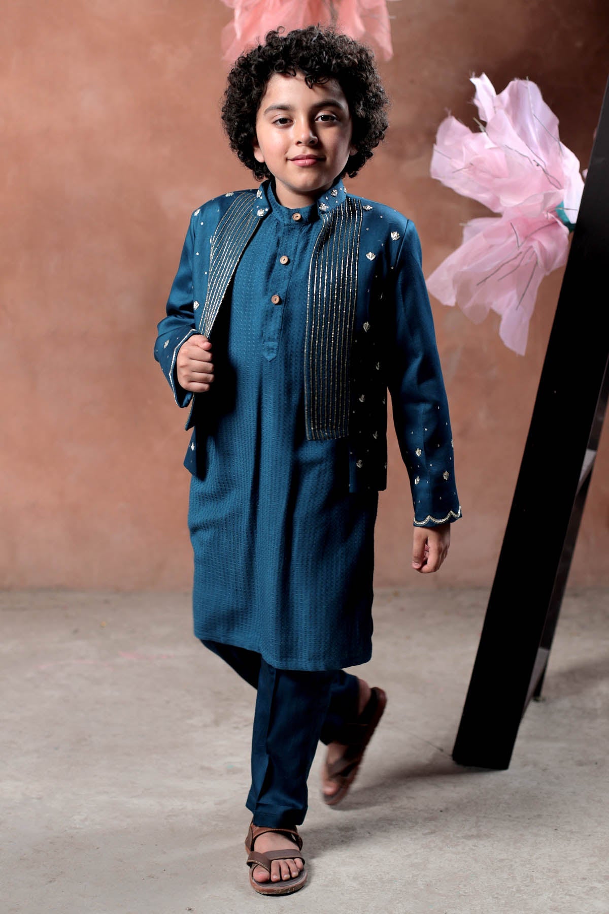 Designer Littleens Blue Stripe Jacket & Kurta Set For Kids (Boys & Girls) Available online at ScrollnShops