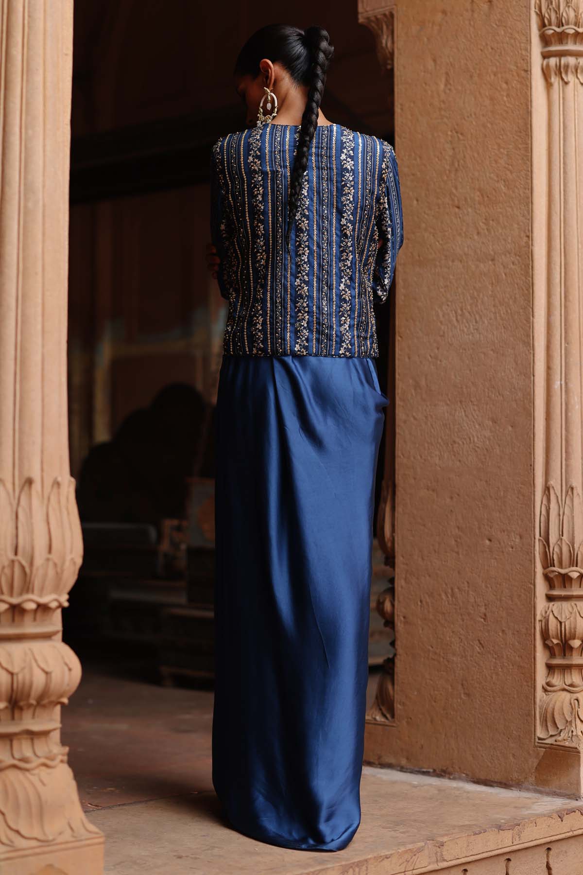 Blue Stripe Printed Jacket Set