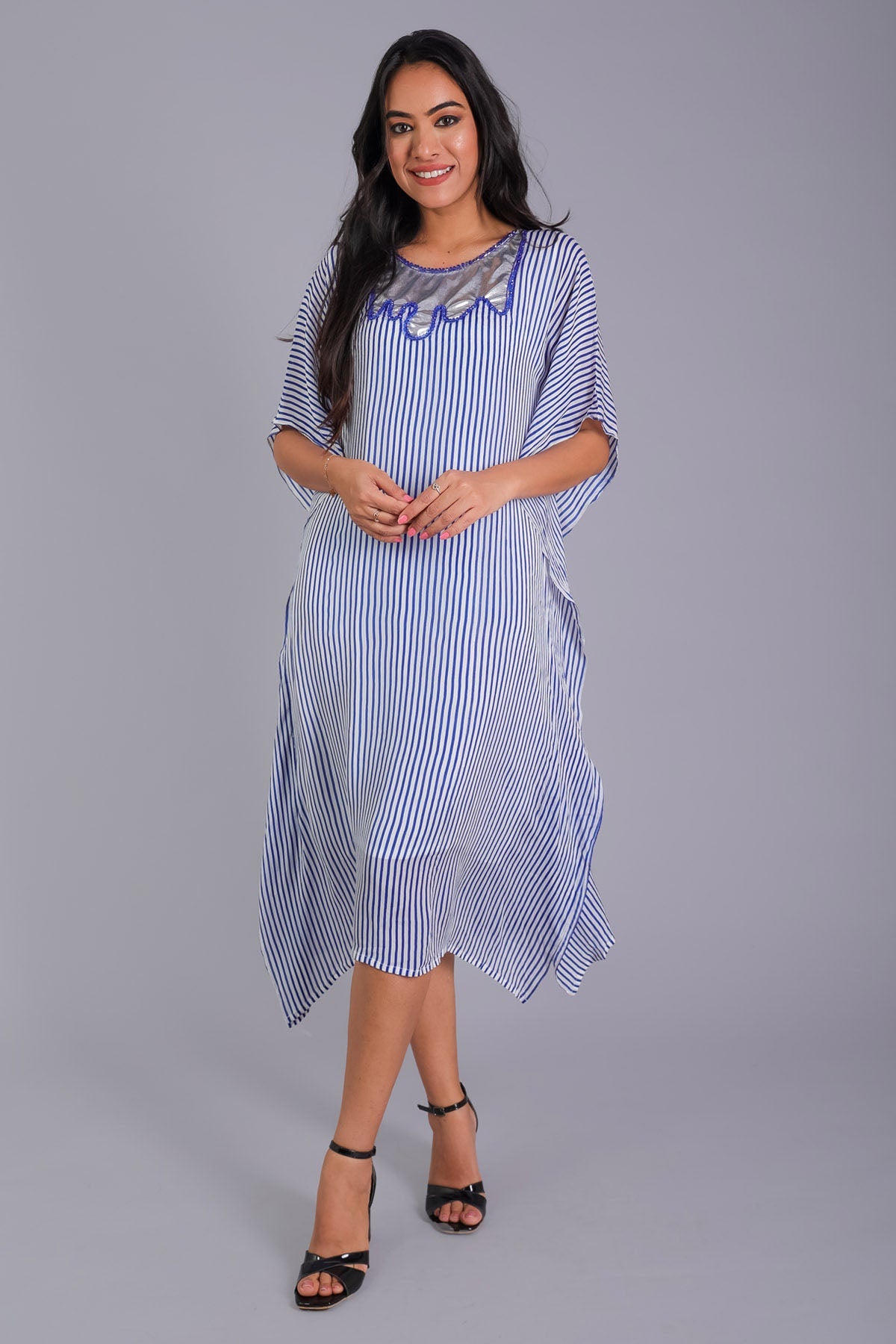 Etti Kapoor Blue Striped Knee-Length Kaftan for women online at ScrollnShops