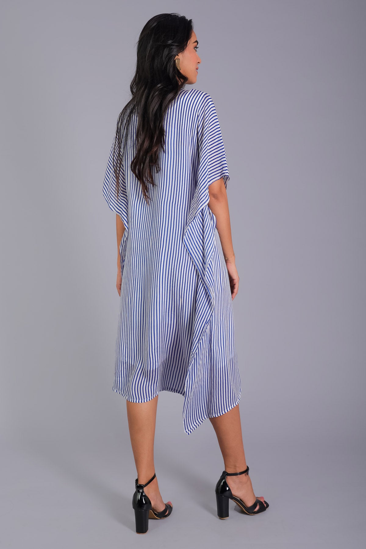 Blue Striped Knee-Length Kaftan