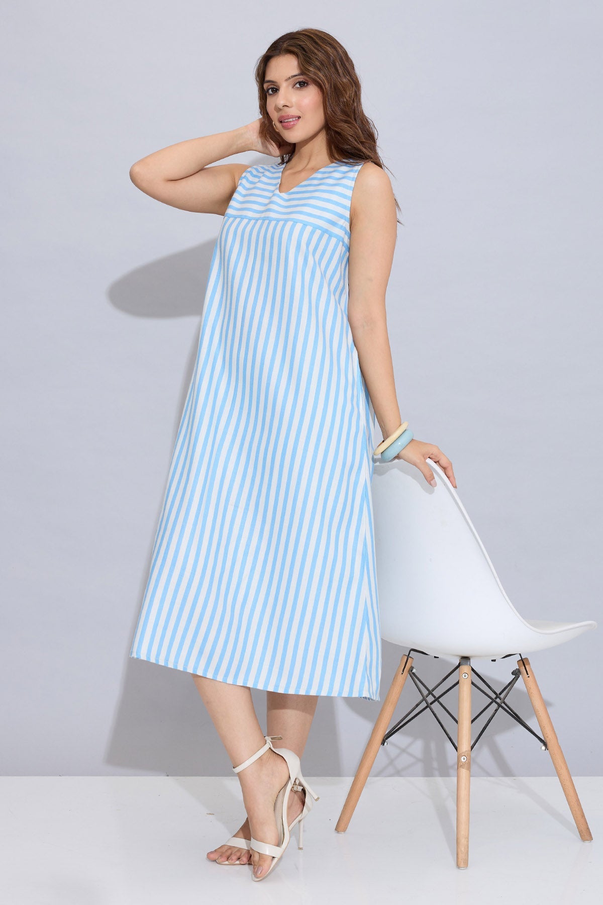 Buy Blue Stripes Sleeveless Dress for Women by SNEHA B Designer online available at scrollnshops