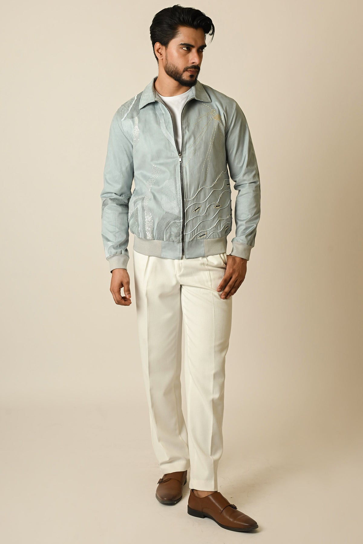 Blue Suede Embroidered Jacket