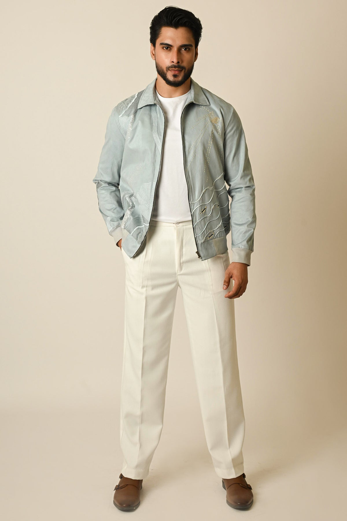 Blue Suede Embroidered Jacket