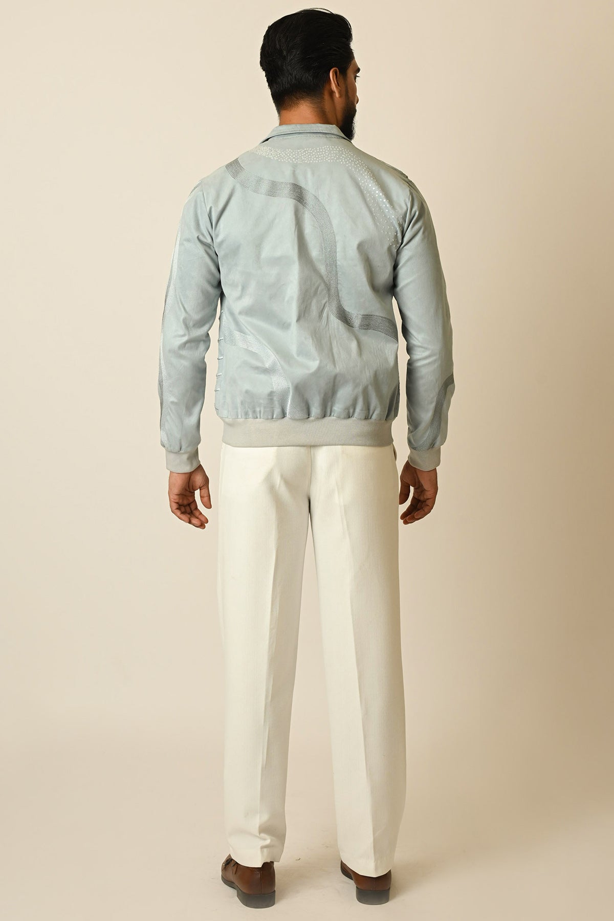 Blue Suede Embroidered Jacket