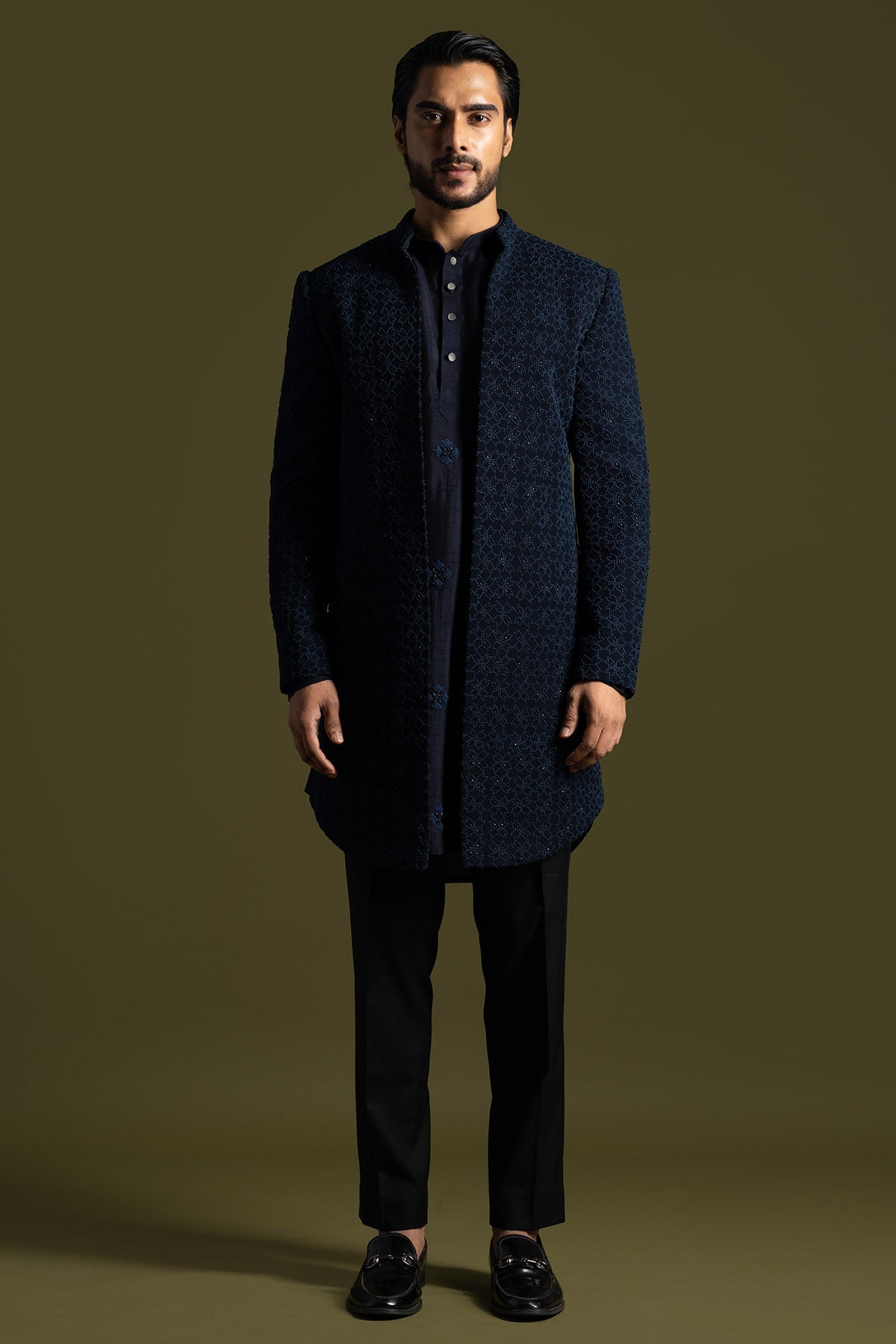 Buy Blue Suiting Cutdana Achkan Set for men by Paarsh Atelier online available at scrollnshops