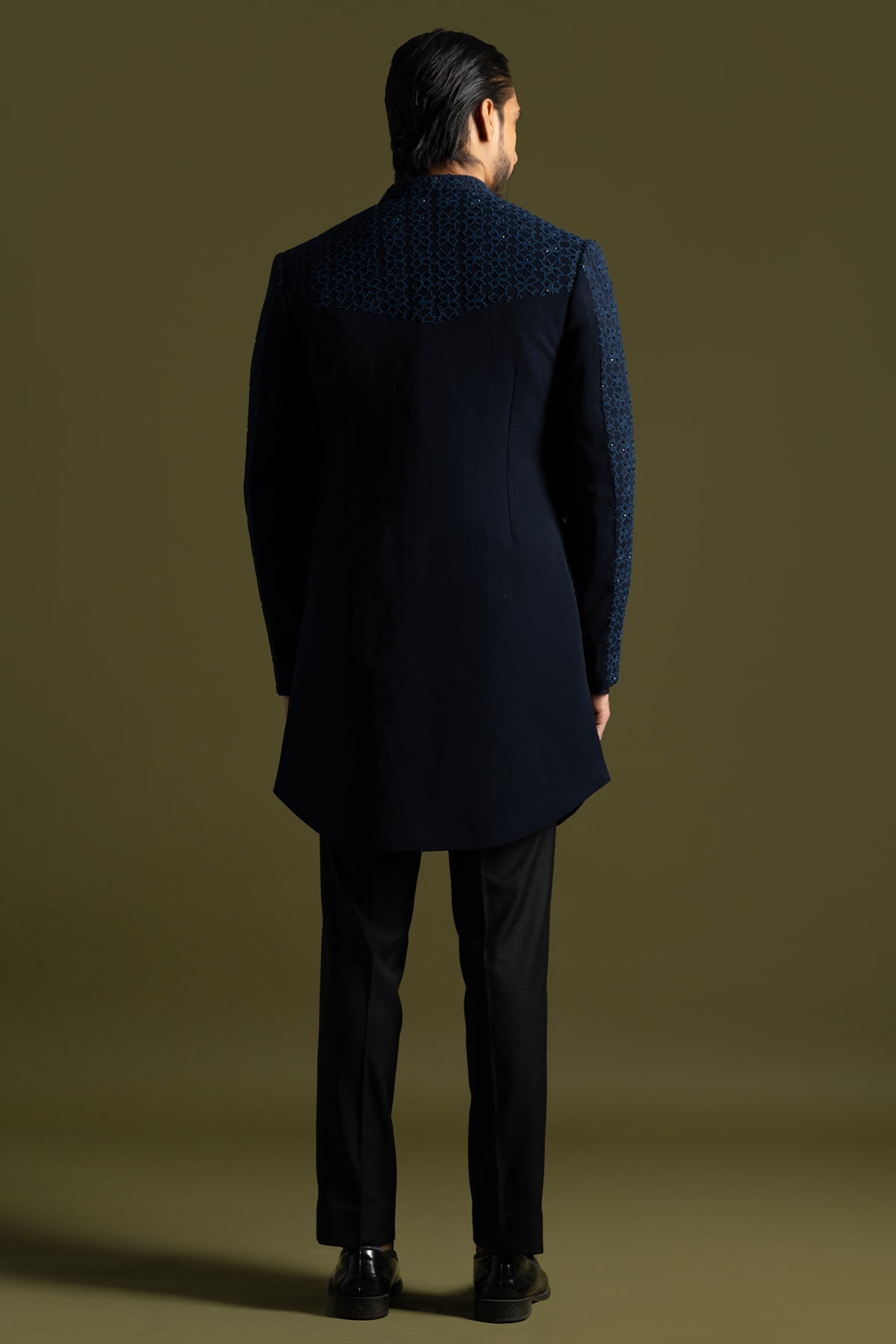 Blue Suiting Cutdana Achkan Set