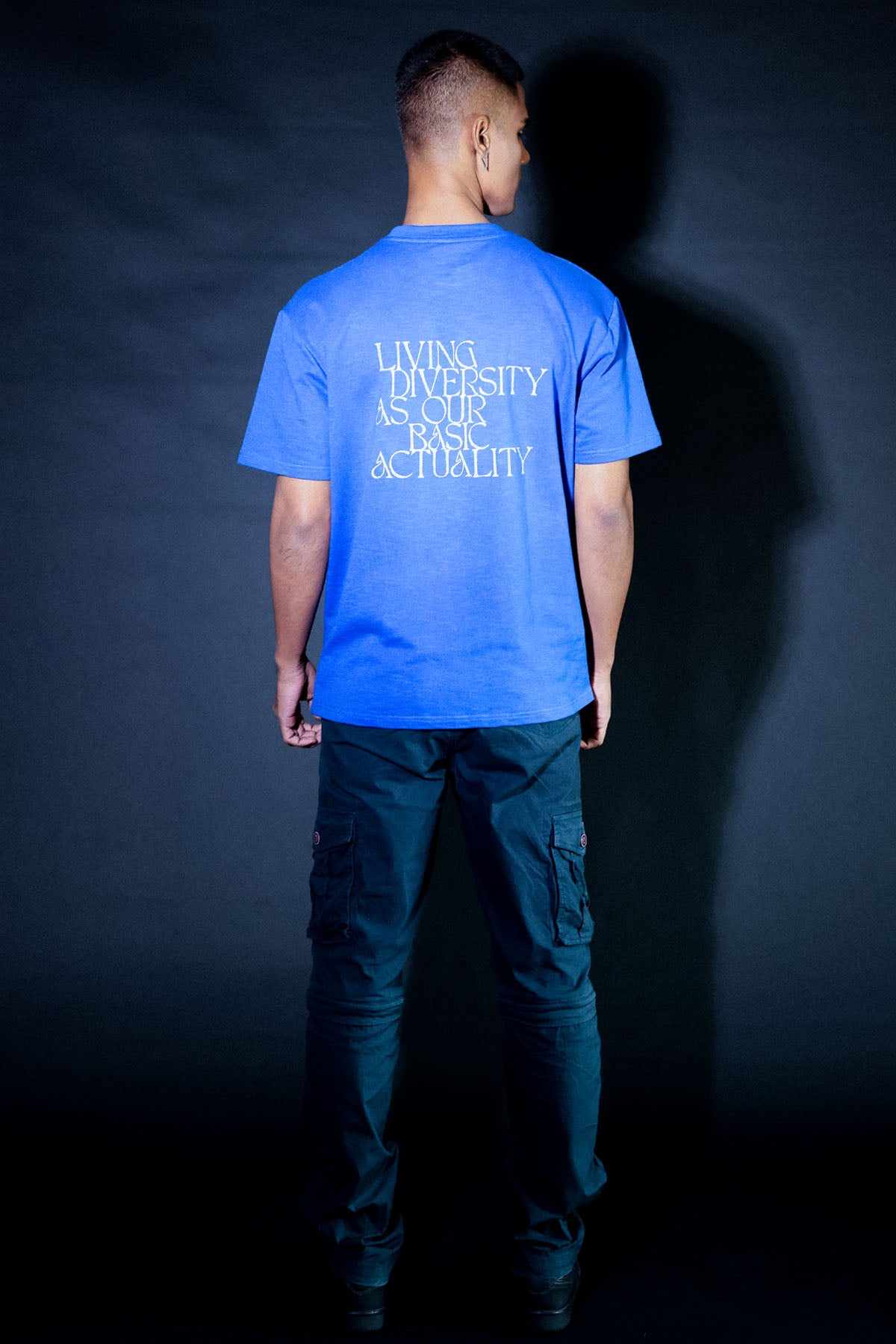Blue Text Embroidered T-Shirt