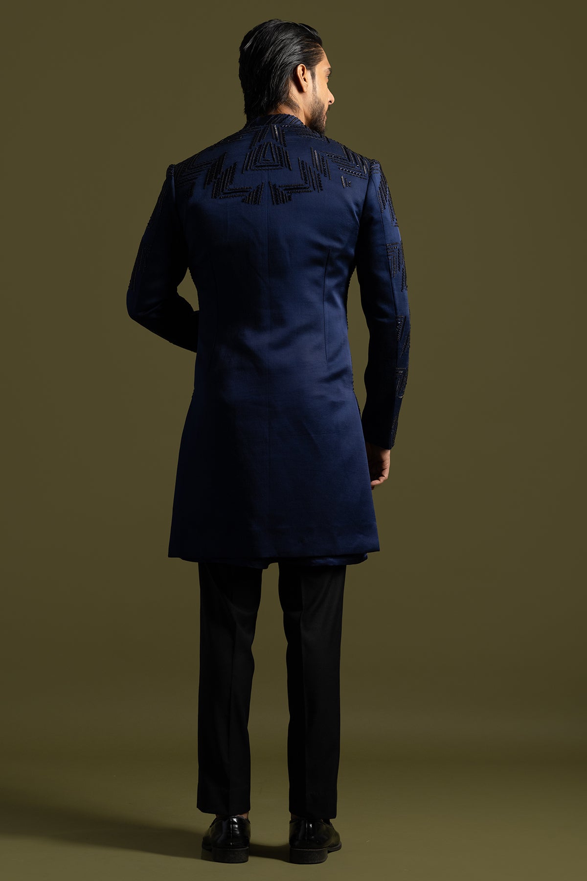 Blue Thread Cutdana Achkan Set