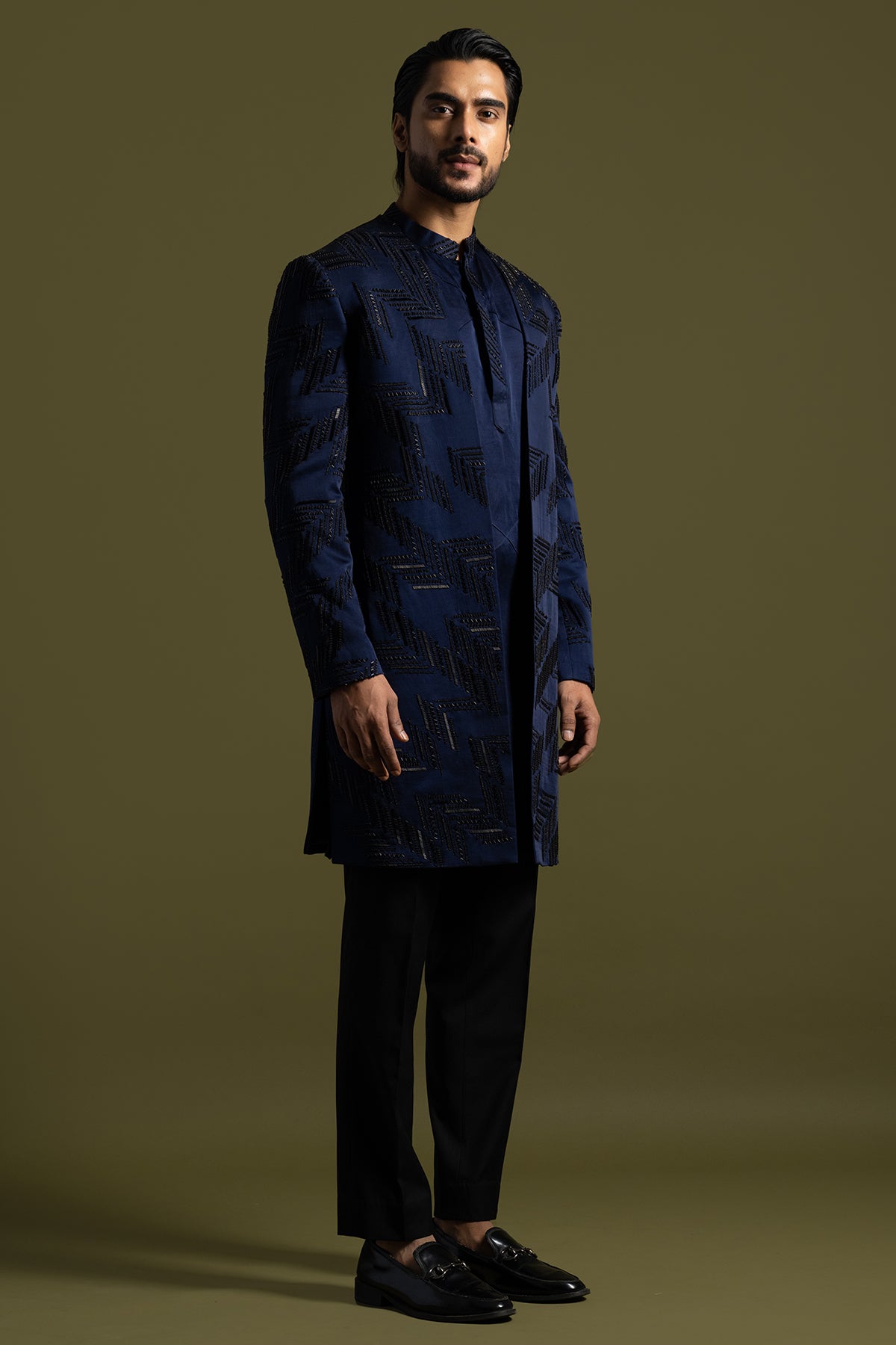 Blue Thread Cutdana Achkan Set