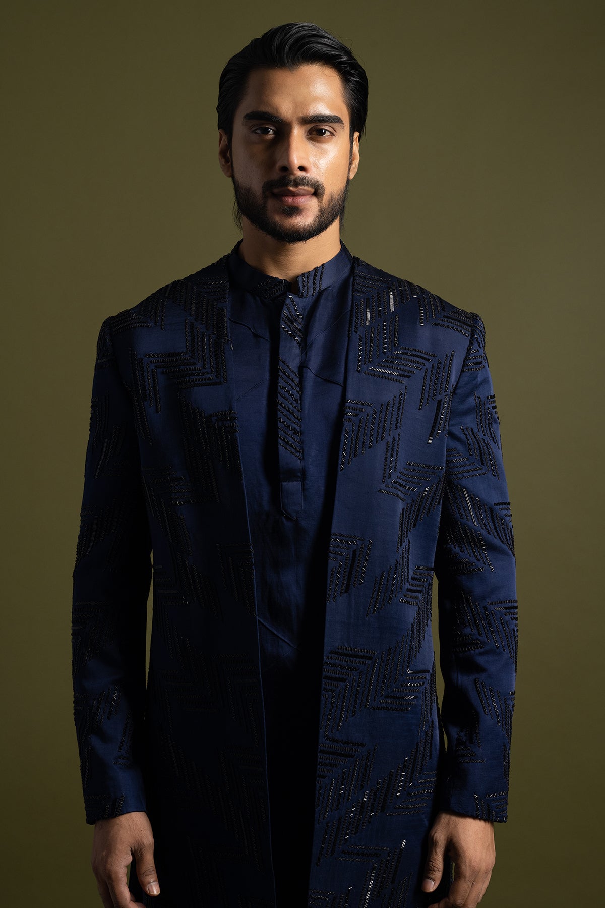Blue Thread Cutdana Achkan Set