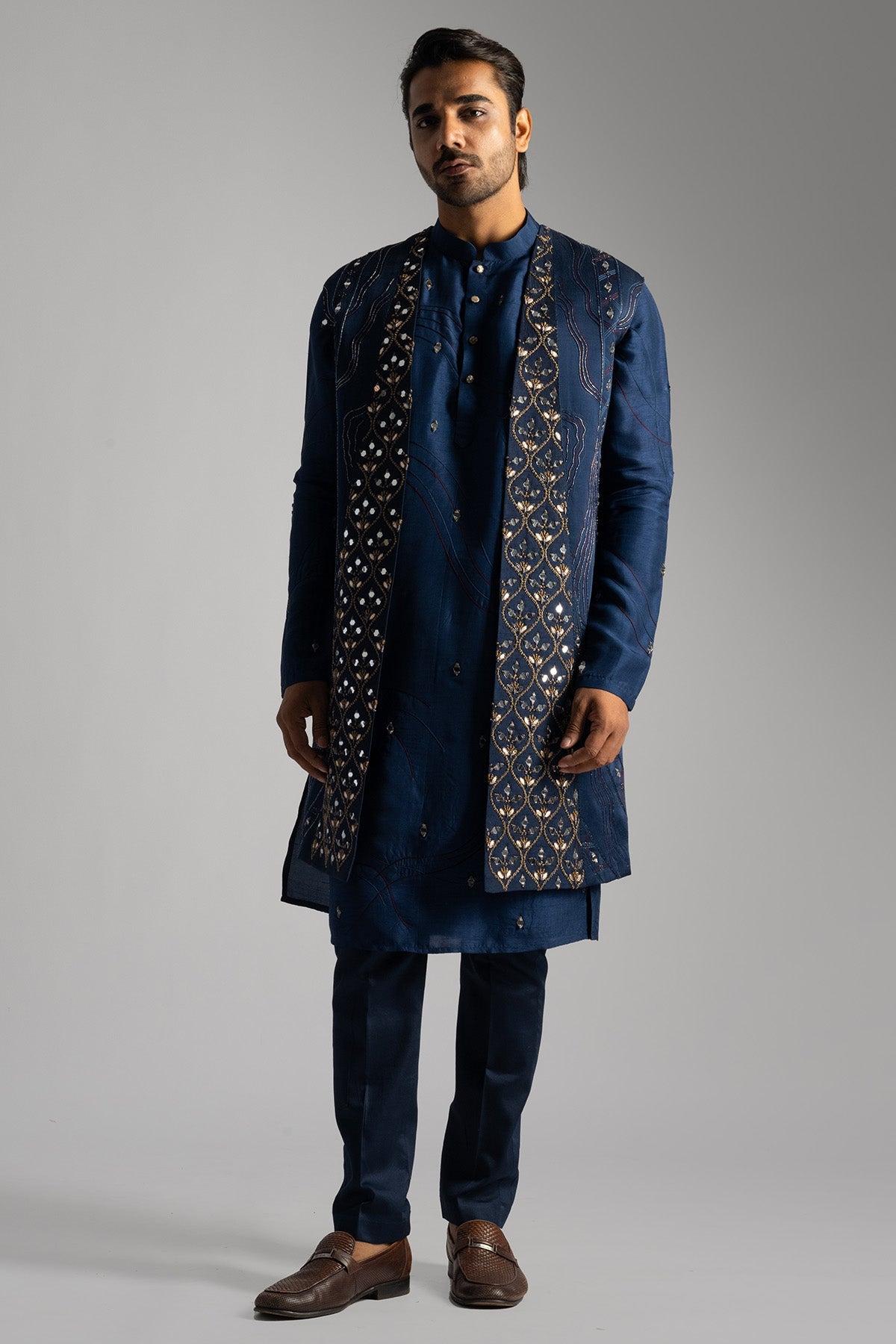 Buy Blue Thread & Mirror Kurta Set for men by Paarsh Atelier online available at scrollnshops