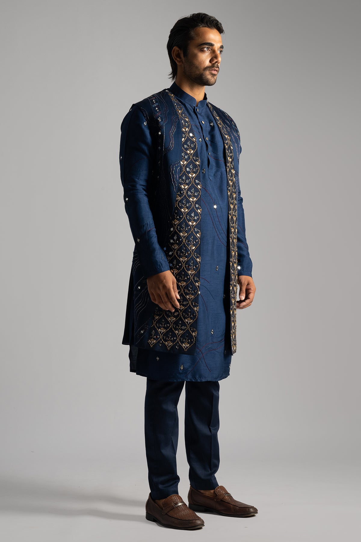 Blue Thread & Mirror Kurta Set
