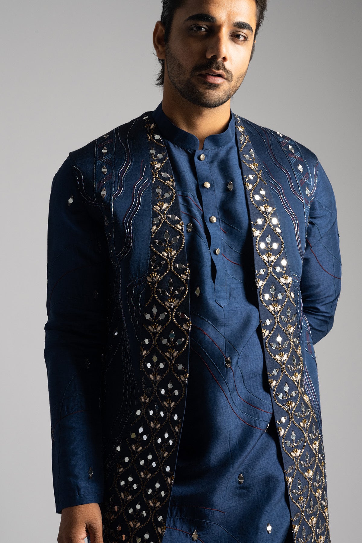 Blue Thread & Mirror Kurta Set
