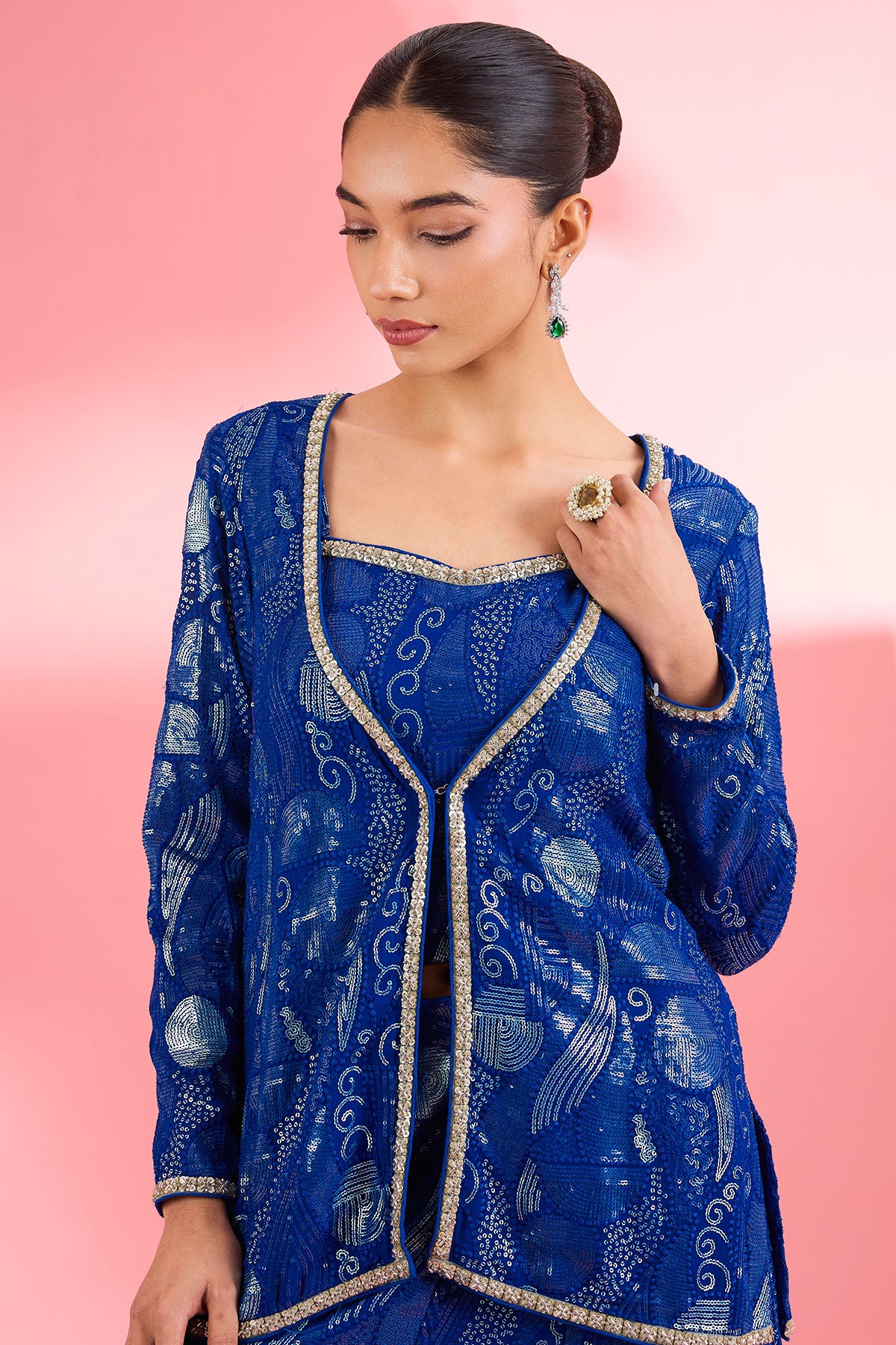 Blue Thread & Sequins Kurta Set